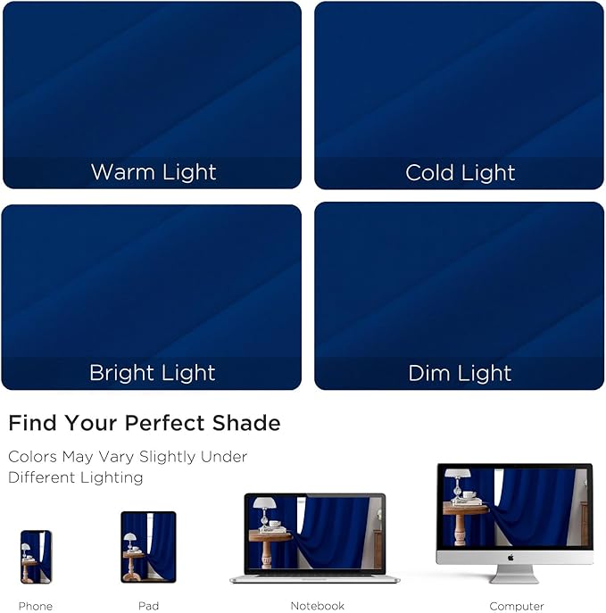 CUCRAF Royal Blue Blackout Curtains 45 inch Length 2 Panels Set, Rod Pocket - Image 4
