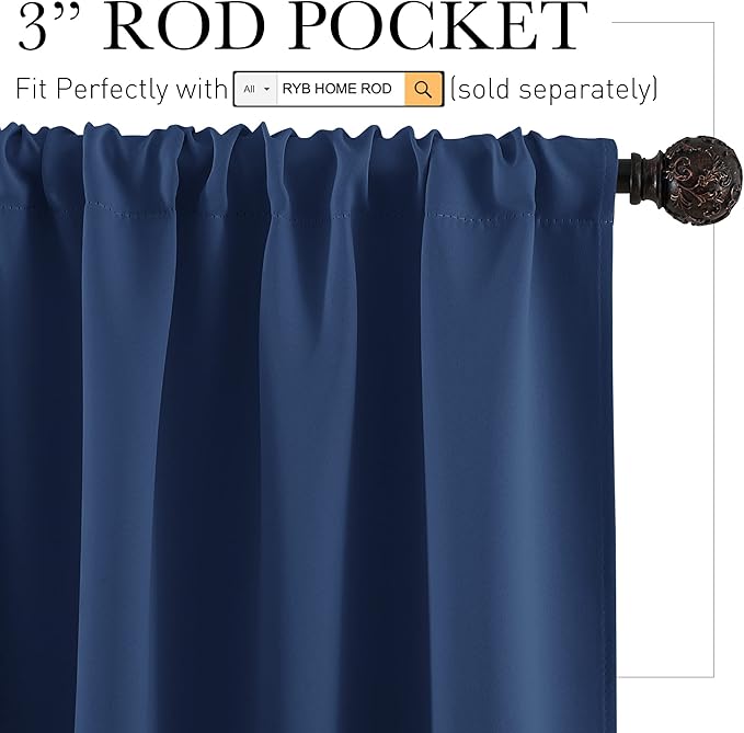 RYB HOME Kitchen Blackout Curtains Over Sink 36 inch Length, Rod Pocket Summer - Image 2