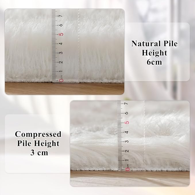 ORINOVA White Shag Round Rugs 6ft Washable Faux Sheepskin Fluffy Fur Area Rugs - Image 4