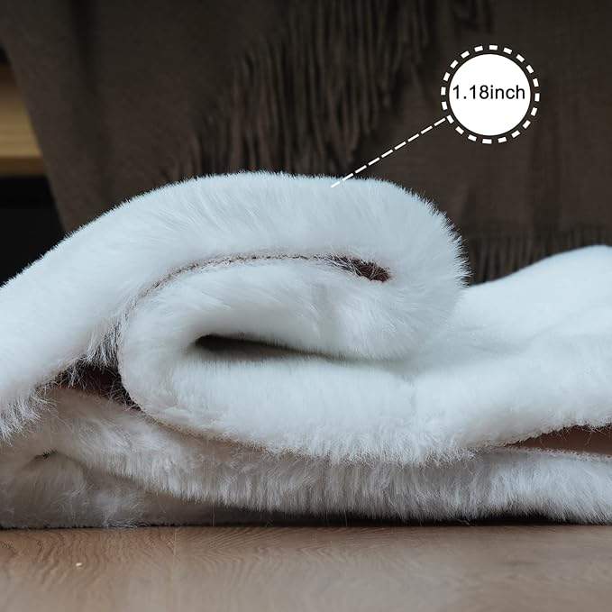 Ghouse Soft Faux Sheepskin Fur Rug 2x4 White Fluffy Bedside Rugs Plush Rug Shag - Image 3