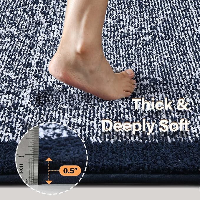 70x24 Long Bathroom Rugs Washable Non Slip, Dark Blue Bath Mat - Image 4