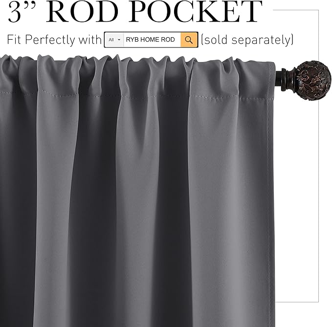 RYB HOME Blackout Privacy Bathroom Window Curtains, Short Thermal Insulated - Image 2