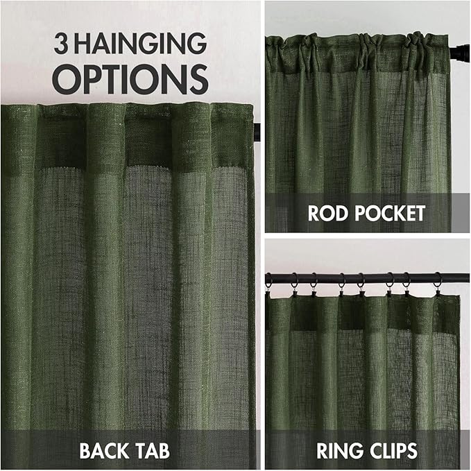 MIULEE Olive Green Linen Curtains 90 Inch Long - Image 3