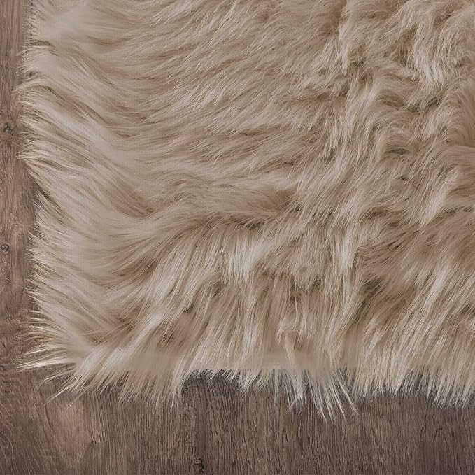 Latepis Light Brown Beige Living Room Rugs Faux Sheepskin Fur 5x7 Area Rugs - Image 5