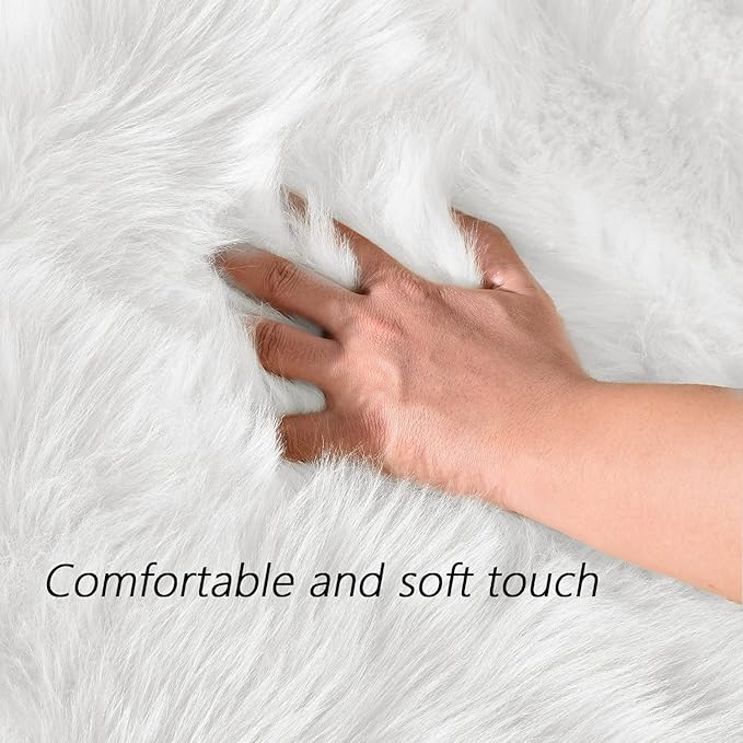 Latepis White Round Rug 3ft Faux Sheepskin Fur Fluffy Circle Rugs - Image 5