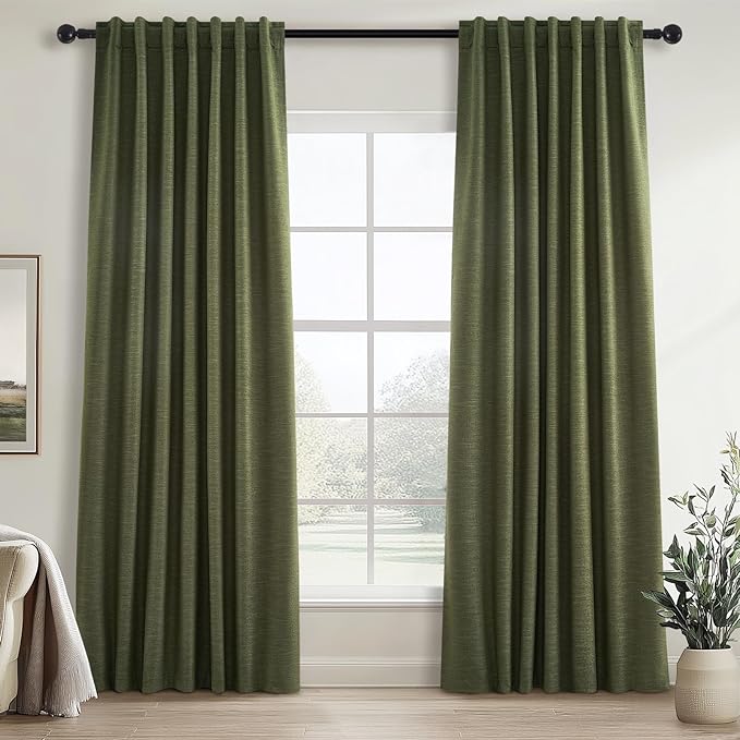 Topfinel Dark Olive Green Blackout Curtains 96 Inch Long 2 Panels Set by Topfinel