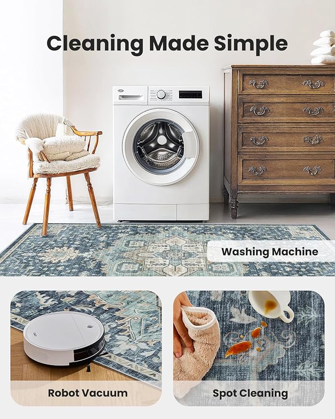 AMADA HOMEFURNISHING 2'6"x8' Washable Area Rug, Low-Profile Entryway Rug - Image 5