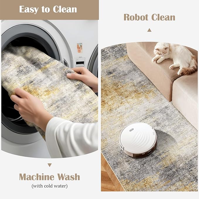 2'6''x16' Washable Kitchen Runner Rug: Modern Abstract Runners - Image 3