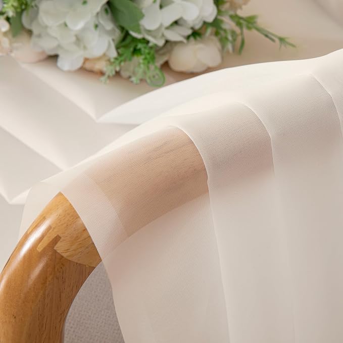 OWENIE Cream Sheer Curtains 68 Inch Length 2 Panels Set - Image 4