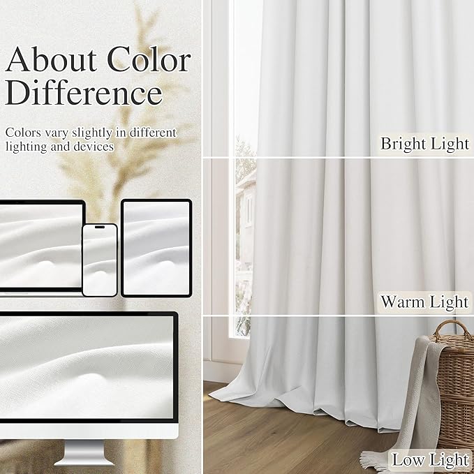Guken White 100% Blackout Linen Curtains 52 Inch Wide by 76 Inch - Image 7