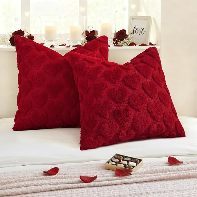 decorUhome Valentine’s Day Soft Plush Throw Pillow Covers 18x18 Inch Set of 2 - Image 3