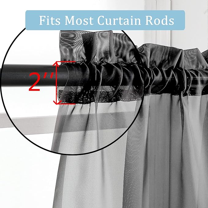 OWENIE Black Sheer Curtains, Sheer Curtains 63 inch Length 2 Panels Set - Image 4