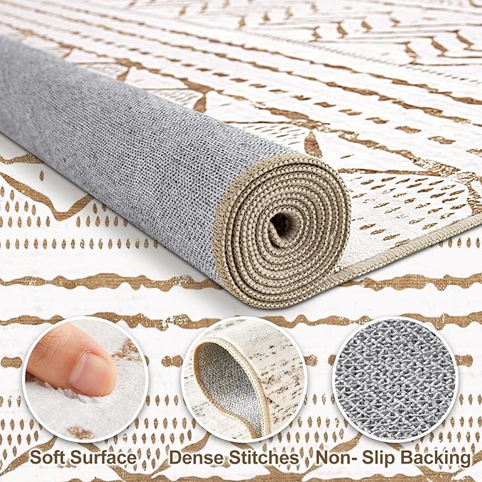Nakagishi Area Rugs 8x10 Living Room: Washable Boho Large Neutral Soft - Image 3