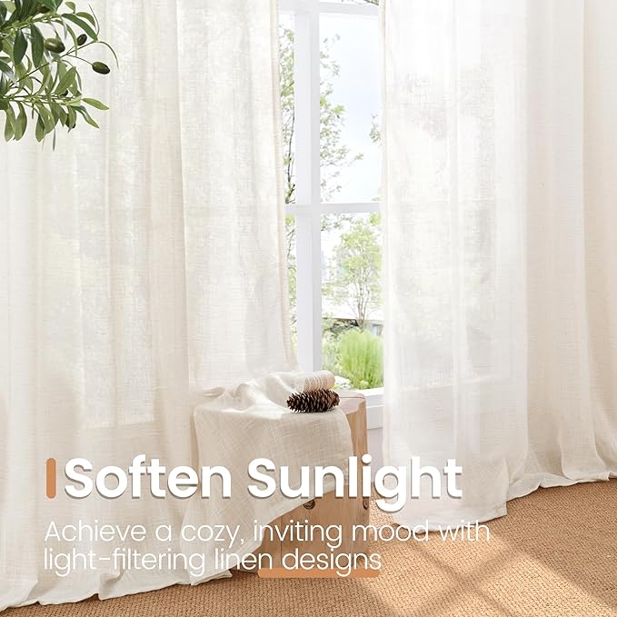BGment Linen Curtains for Living Room 84 Inch Length, Semi Sheer Lightweight - Image 5