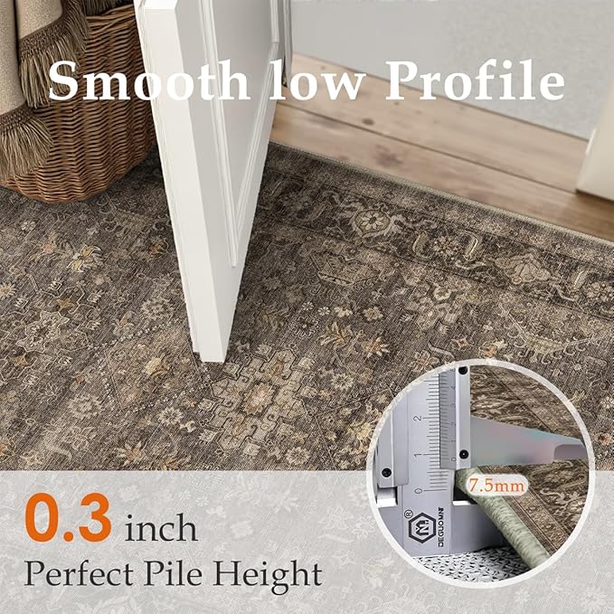 2x7 Washable Runner Rug for Hallway Kitchen Vintage Brown Non Slip Low Pile - Image 7