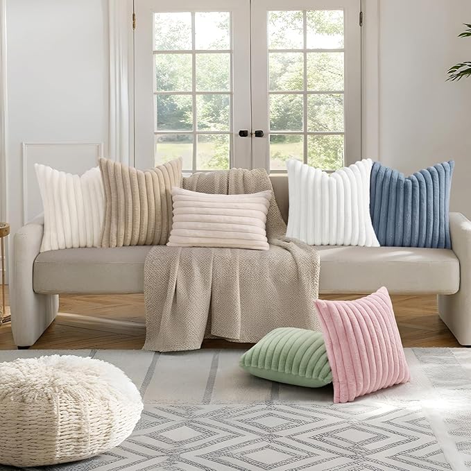 decorUhome Summer Cozy Faux Fur Throw Pillow Covers 26x26 Set of 2 Decorative - Image 8