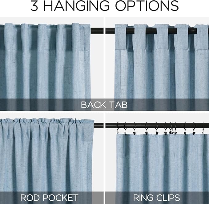 2 Panels Set Blue Linen Curtains 126 Inches Long - Image 3