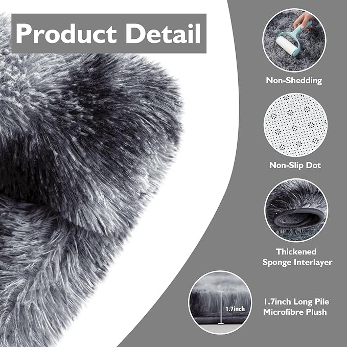 Shag Area Rug for Bedroom 5x8, Tie-Dyed Black Fluffy Area Rugs for Living Room - Image 4