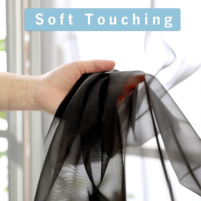 OWENIE Sheer Black Curtains 84 Inch Length 2 Panels Set - Image 6