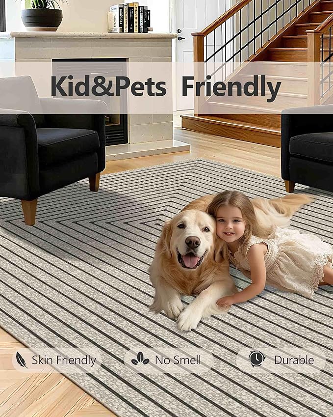 Latte&Fog 8x10 Area Rugs for Living Room, Large Beige Modern Abstract Washable - Image 7
