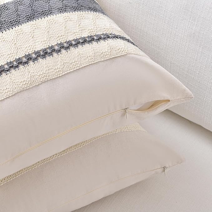 Fancy Homi Set of 1 Neutral Grey Farmhouse Decorative Throw Pillow Covers 16x16 - Image 3