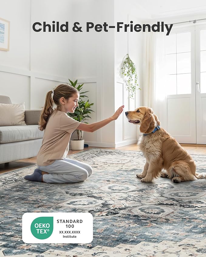 AMADA HOMEFURNISHING Round 6ft Area Rugs, Low-Profile Washable Rug - Image 3