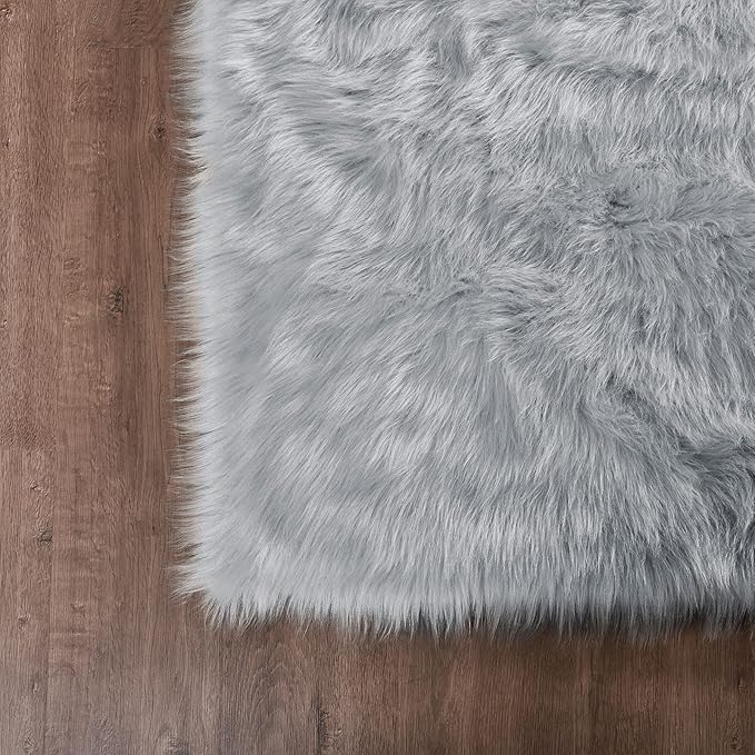 Goolela Grey Round Rug 3ft Fluffy Faux Sheepksin Fur Rug Fuzzy Gray Bedside Rugs - Image 7