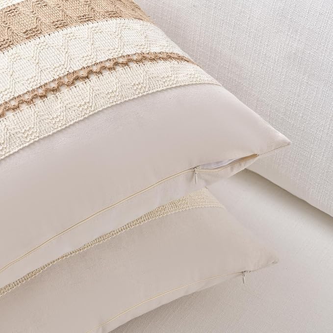 Fancy Homi Set of 1 Boho Neutral Decorative Throw Pillow Cover 18x18 Inch - Image 3