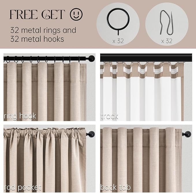 90 inch long linen Blackout curtains 2 Panels 100% Black out Linen texture - Image 4