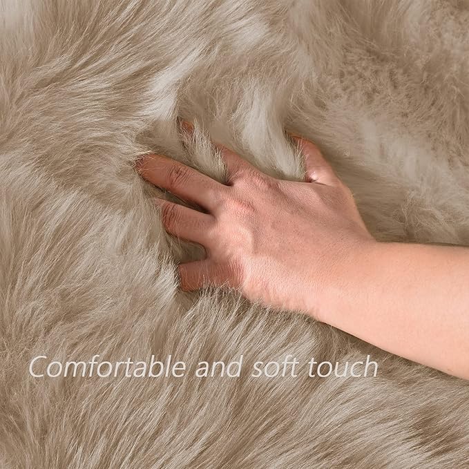 Latepis Light Brown Beige 5X6.7 Faux Fur Rug Fluffy Fuzzy Throw Rugs Washable - Image 4