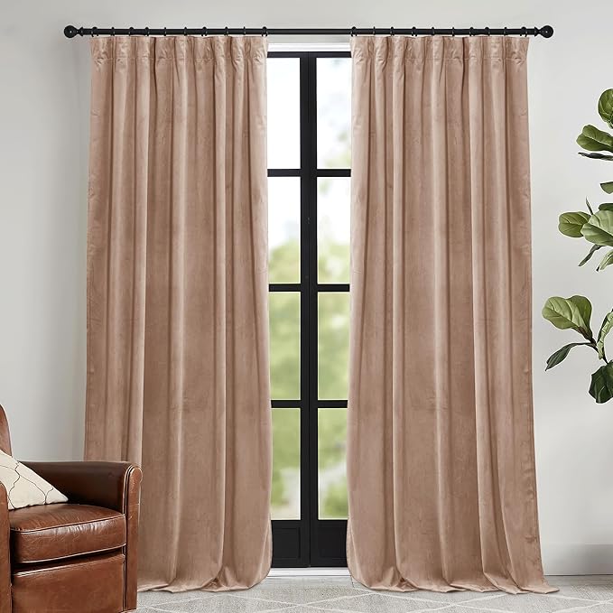 RYB HOME Blush Velvet Curtains 96 inches 2 Panels Set, Thermal Insulated by RYBHOME