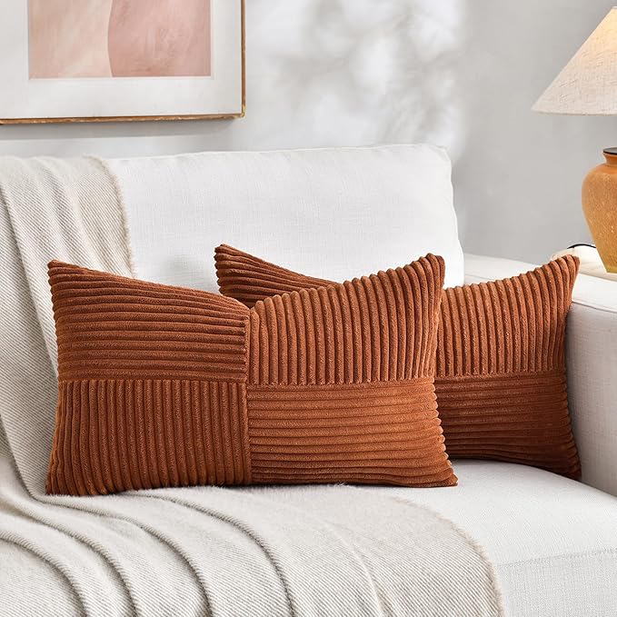 Fancy Homi 2 Packs Rust Lumbar Decorative Throw Pillow Covers 20x28 Inch by Fancy+Homi