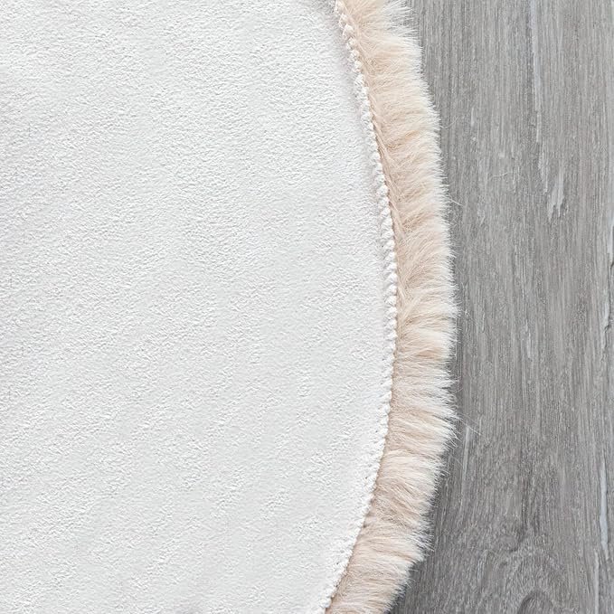 ORINOVA Light Brown Beige Washable Shaggy Round Rug 5ft Faux Rabbit Fur Rugs - Image 4