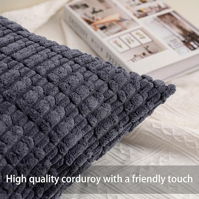 Pack of 2 Corduroy Decorative Throw Pillow Covers 24x24 InchSoft Striped Pillow - Image 2