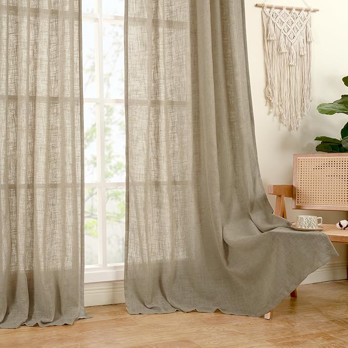 LAMIT Linen Semi Sheer Curtains 96 inches Long 2 Panels Set, Light Filtering - Image 9