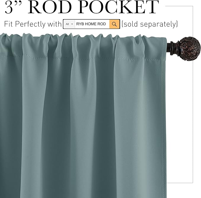 RYB HOME Kitchen Blackout Curtains Over Sink 36 inch Length, Rod Pocket Summer - Image 2