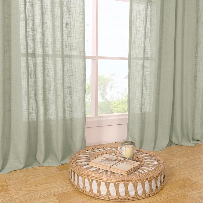LAMIT Sage Grey Linen Kitchen Curtains 30 Inch Length, Semi Sheer Light - Image 9