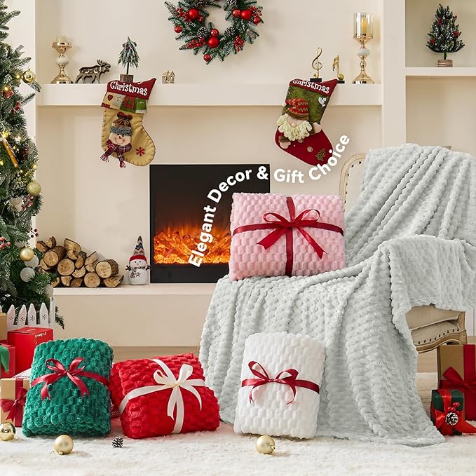 BEDELITE Fleece Blanket Twin for Bed Couch, 3D Jacquard Decorative Light Grey - Image 5
