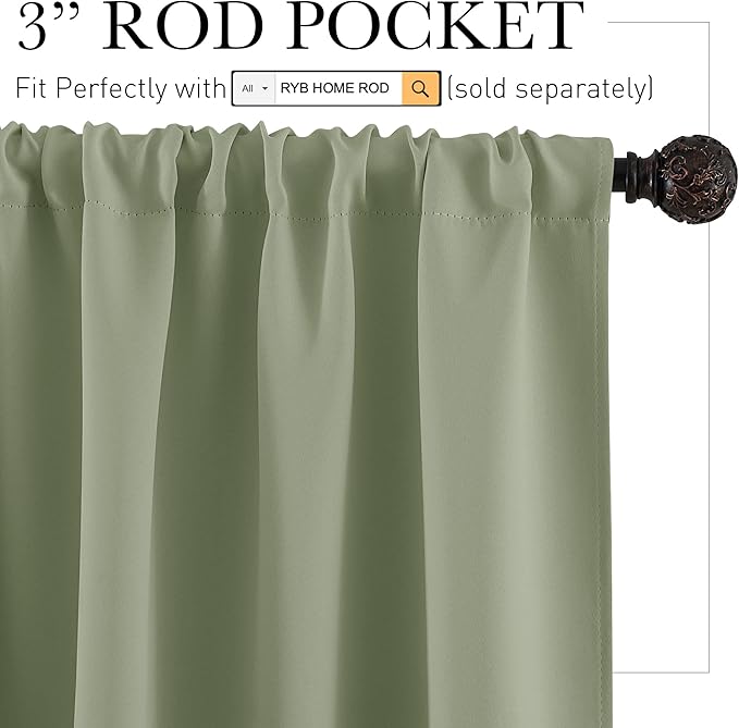 RYB HOME Blackout Cafe Curtains 30 inch Length, Short Light UV Heat Blocking - Image 2