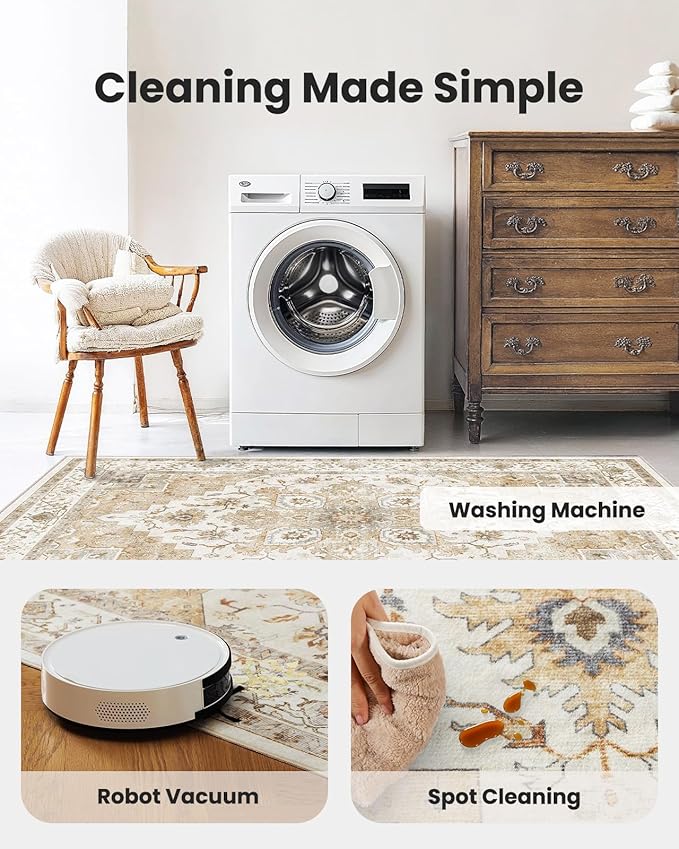 AMADA HOMEFURNISHING Round 4ft Area Rugs, Low-Profile Washable Rug - Image 4