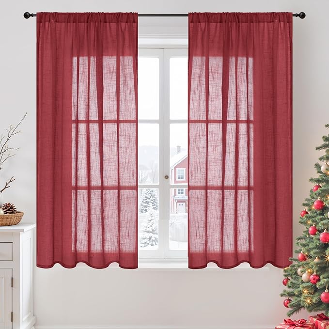 BGment Burgundy Curtains Semi Sheer 48 Inch Length by BGment
