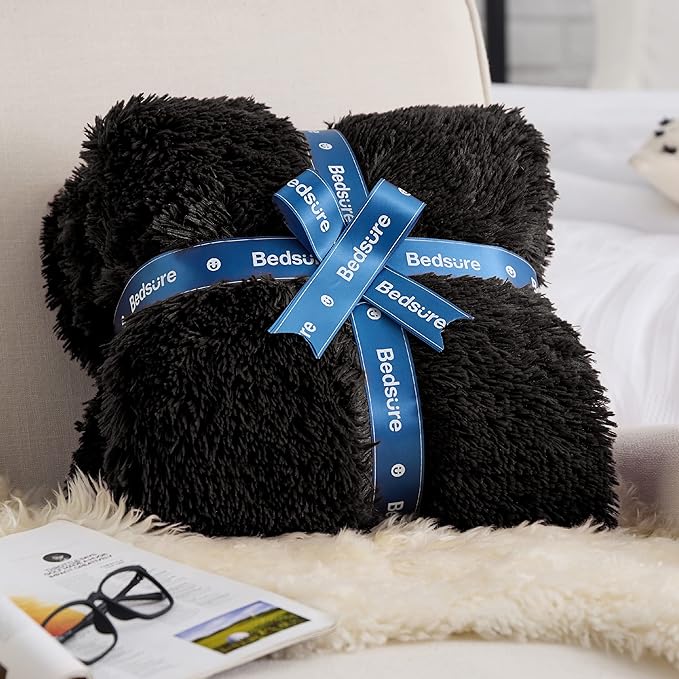 Bedsure GentleSoft Fluffy Black Blankets Queen Size - Image 7