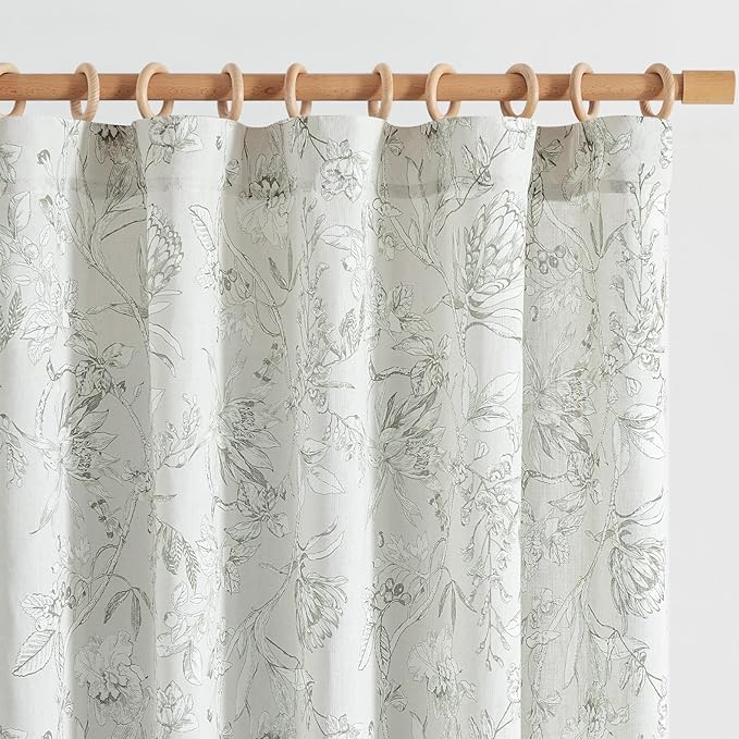 jinchan Floral Curtains 96 Inches Long Charcoal Grey Flower Linen Farmhouse by JINCHAN