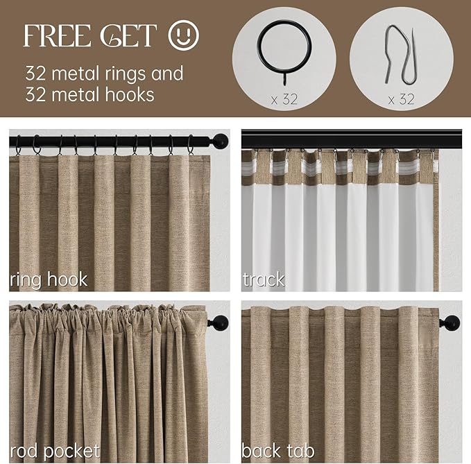 Topfinel Taupe Burlap Linen Blackout Curtains 63 Inches Long 2 Panels - Image 3