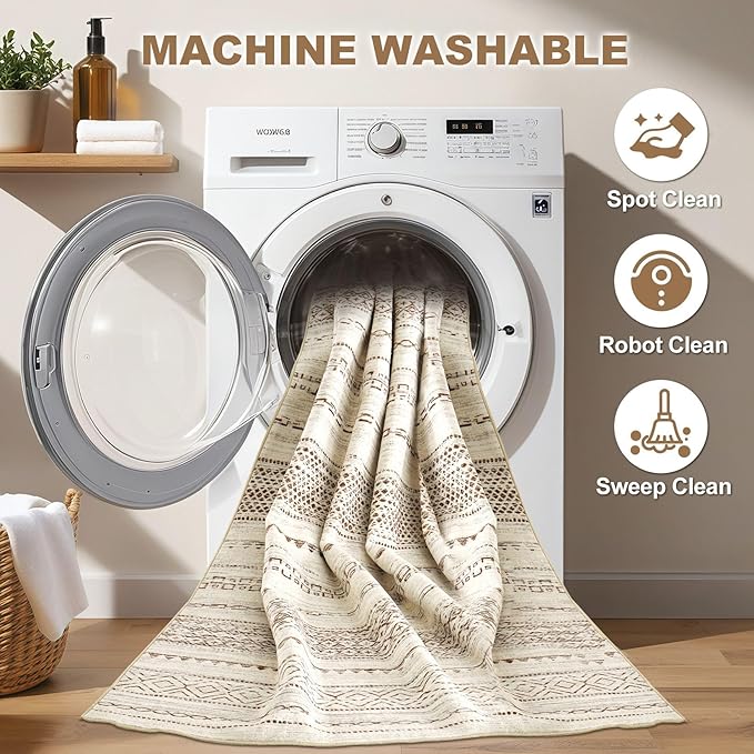 Nakagishi 10x14 Area Rugs Living Room: Washable Boho Large Neutral Modern Soft - Image 2