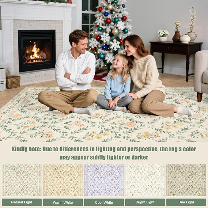 Round Area Rug for Living Room: 6 ft Floral Washable Circle Rug Soft Non-Slip - Image 9
