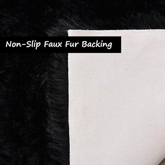 Goolela Black Area Rug 6x9 Fluffy Fuzzy Furry Shag Faux Sheepskin Fur Rug - Image 5