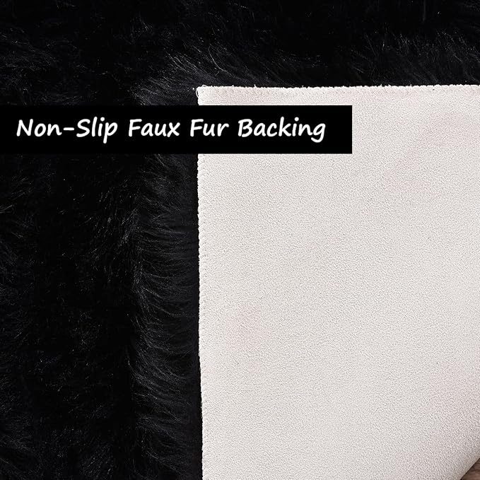 Goolela Black Fluffy Faux Fur Rug 2x3 Black Fuzzy Furry Sheepskin Rug Small - Image 5
