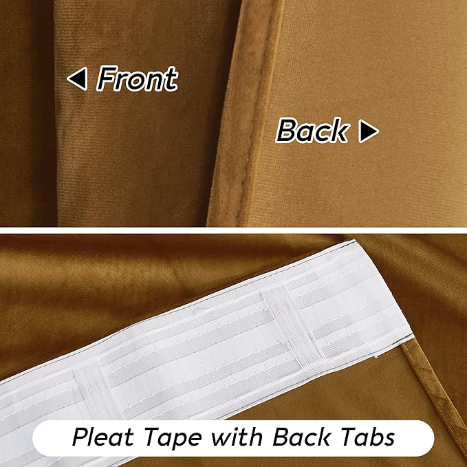 RYB HOME Gold Brown Velvet Curtains 72 inches - Image 7