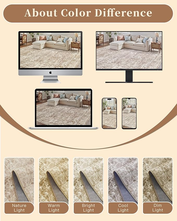 Madane 3x5 Area Rugs for Entryway, Washable Vintage Low Pile Non-Slip Throw - Image 6
